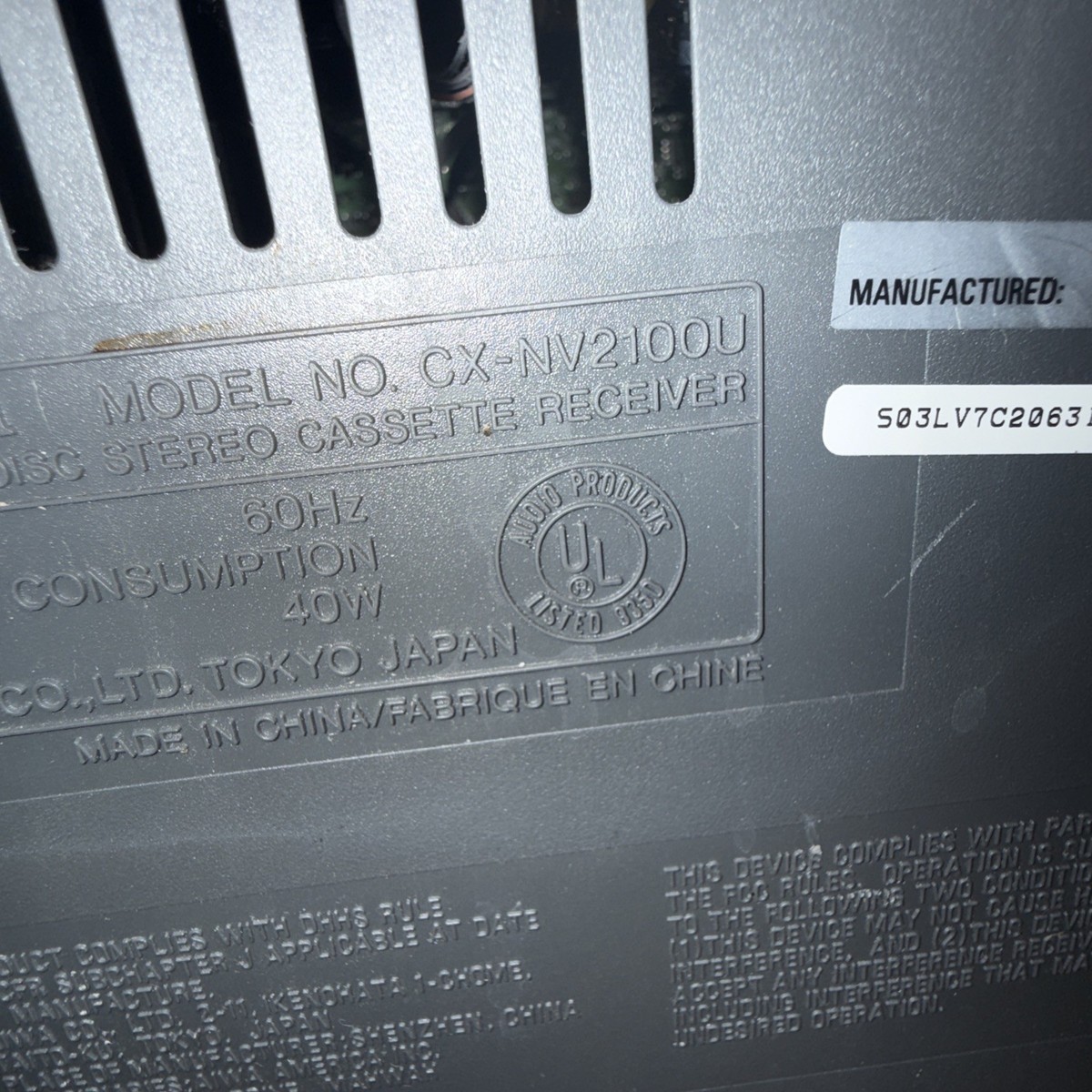 AIWA 3-CD Stereo CX-NV2100U 1997 with Speakers CD WON'T OPEN PARTS