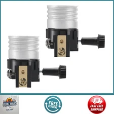 2‑Pack UL‑Listed E26/E27 Lamp Socket Replacement with On/Off Knob – Black