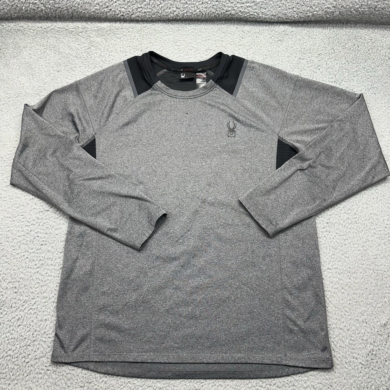 Spyder Active Men Medium ProWeb Grey Heather 4-Way Stretch L/S Activewear Shirt