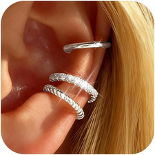 3 Pairs Ear Cuffs Non Piercing Silver Cuff Earrings for B:Silver