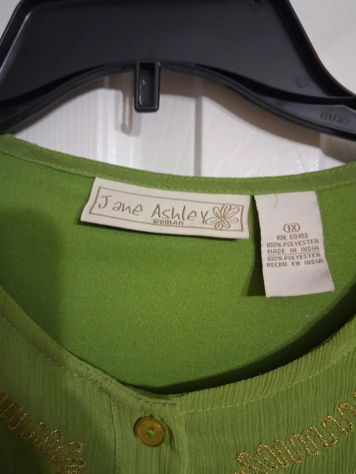 Women's Jane Ashley Woman Long Sleeve Blouse Top Size 1X Lime - Image 2 of 4