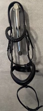 Dressage Snaffle Bridle, F/S, Black/Black Crystal Brow Band, Contoured Ears