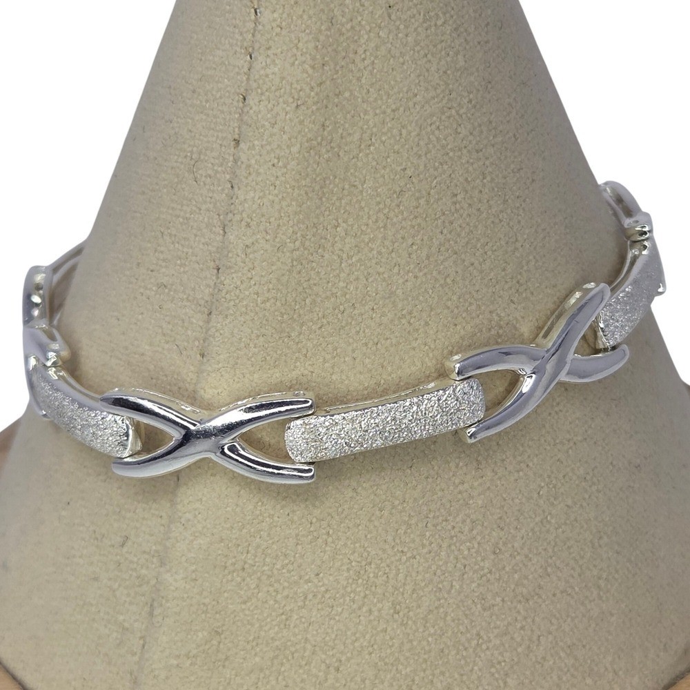 Sterling Silver Bracelet Interlocking X Link Chai… - image 5