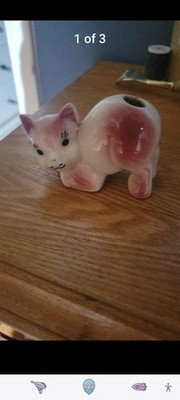 Vintage Ceramic Airwick Diffuser Cat Pink 3  Tall