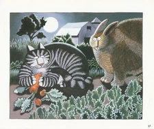 Kliban Cat Vintage 2 sided Lithograph Carrot Patch, Cat Skiing Patch "Catdreams"