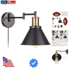 Swing Arm Wall Lamp Plug-in Cord Industrial Wall Sconce, Bronze and Black Fin...