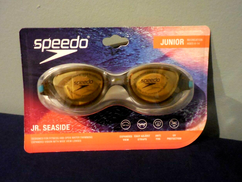 SPEEDO Junior Seaside Amber Swim Goggles Anti Fog Adjustable Ages 6 - 18  NEW 