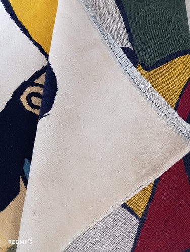 Tappeto afgano tessuto a mano elegante ispirato a Picasso, 9,4 x 6,6 piedi, lana multicolore ar - Foto 11 di 12