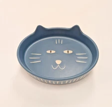 Whisker City Oval Non-Slip Cat Bowl - Blue with Cat Face and Ears, NWT