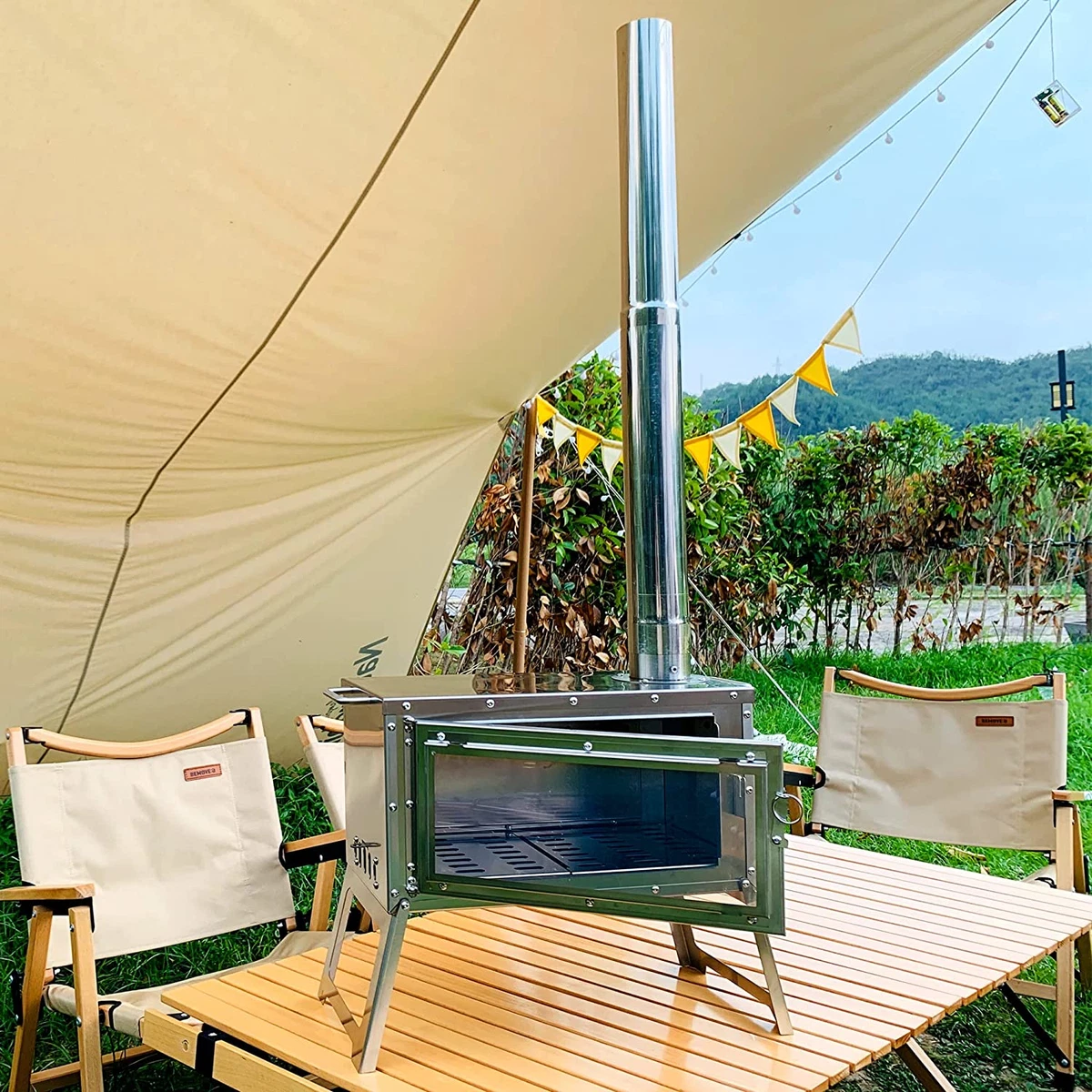 Tent Stove Portable Outdoor Wood Burning Stove with Chimney Pipe for Winter  Cam | eBay