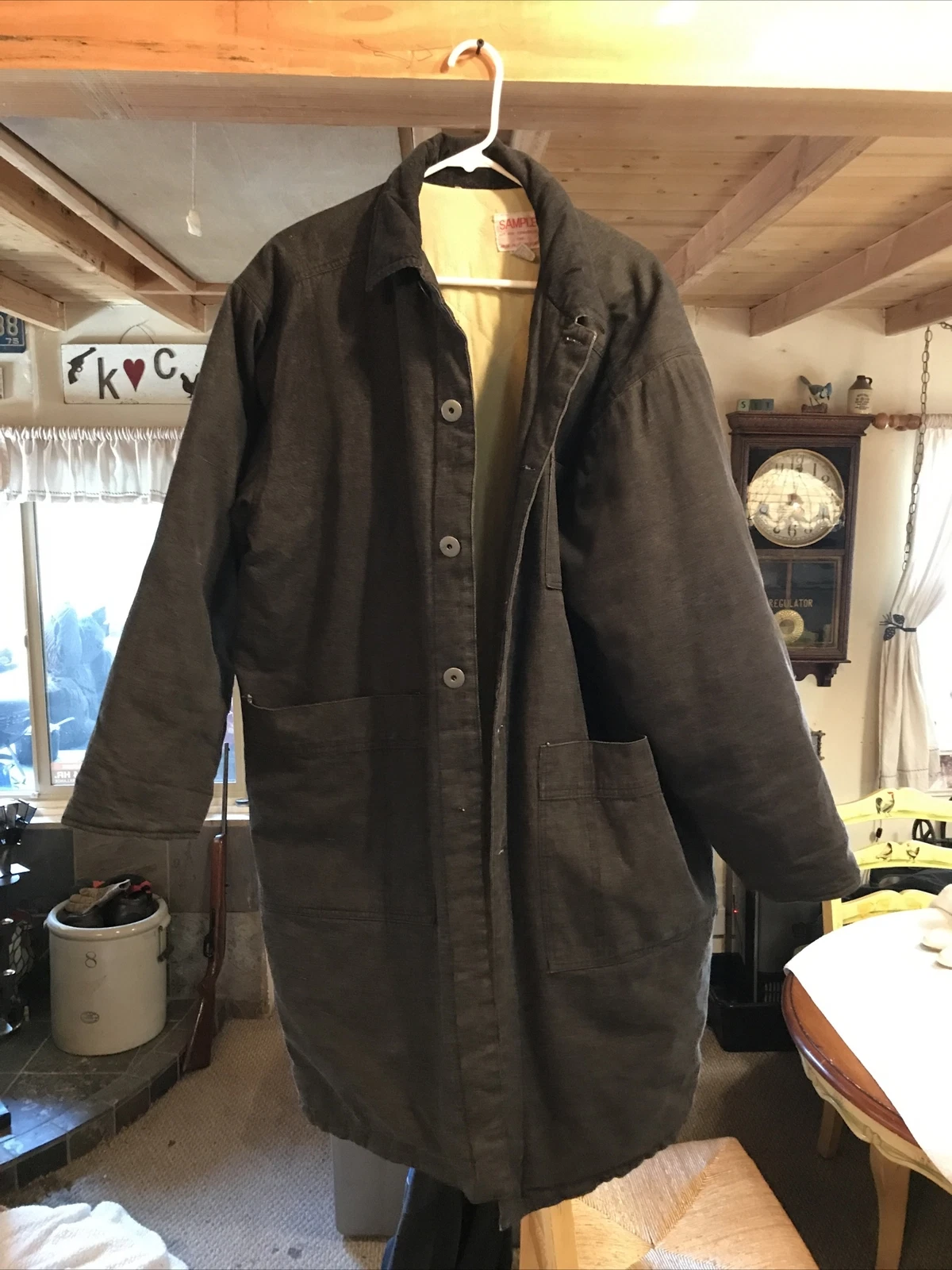 Sample LRG Or XL size Long Sleeve Trench Style Black Denim Jacket 100% Cotton