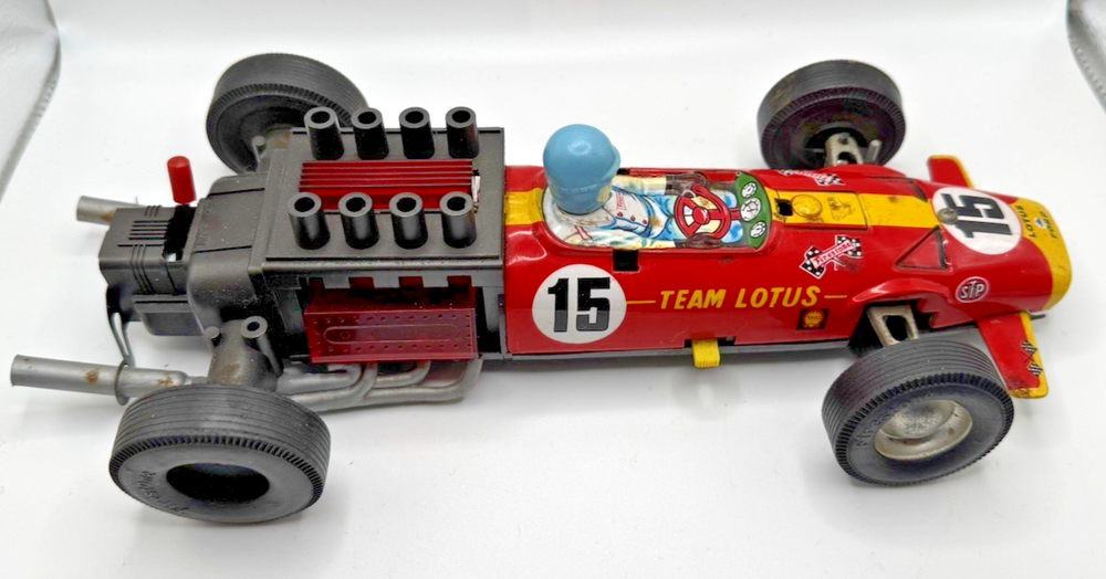 Vintage Team Lotus #15 Japan Tin Toy Race Car Battery Operated Parts or Repair