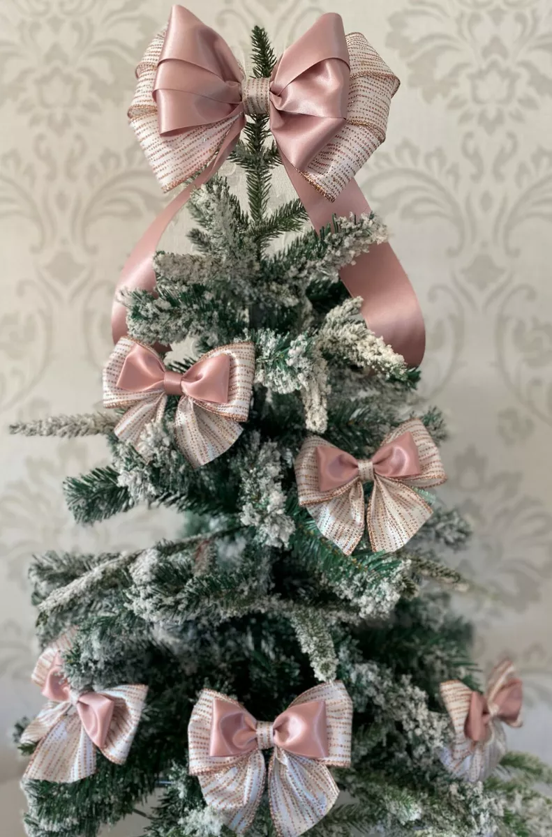 Rose Gold Christmas Tree 5 Tie on bows/ 9 Tree Top Bow