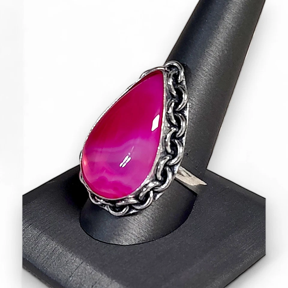 Anillo de ágata Botswana rosa para dama de ley 925 talla 11 Foto 3 de 4