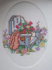 COMPLETED FINISHED CROSS STITCH CARD "PRETTY GARDEN FLOWERS”