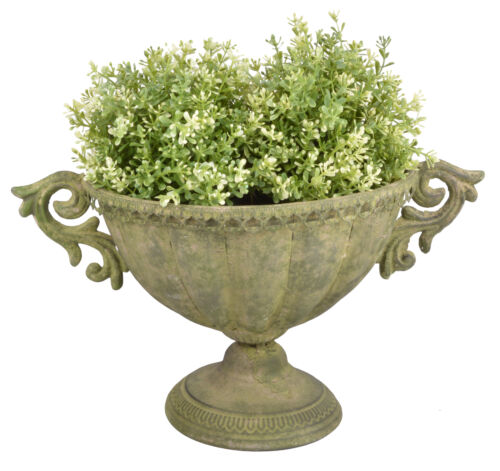 Vintage Style Aged Metal Green Oval Plant Flower Urn Planter 22.5cm - 第 1/2 張圖片