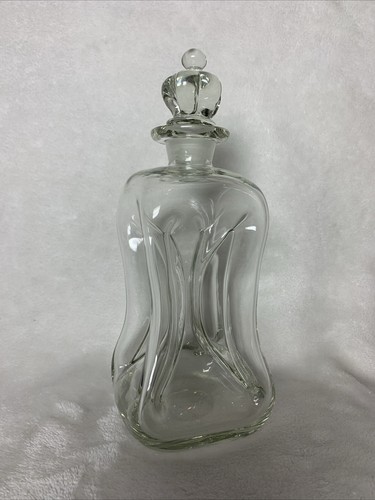 Vintage MCM Kluk Kluk Pinched Glass Decanter Bottle With Crown Stopper - Picture 5 of 12