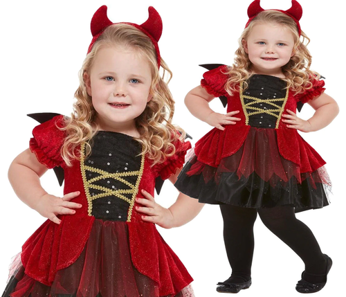 Costume de Petit Diable pour enfants Inclut Ailes, 2-9 ans Combinaison - Costumes de Démon pour Halloween et Fêtes Costumées