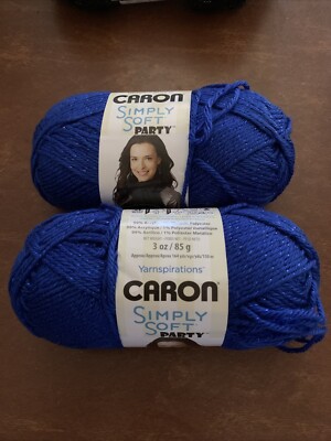 2 Full Skeins Caron Simply Soft Party Blue Yarn Royal Sparkle 0005 3 Oz Ea