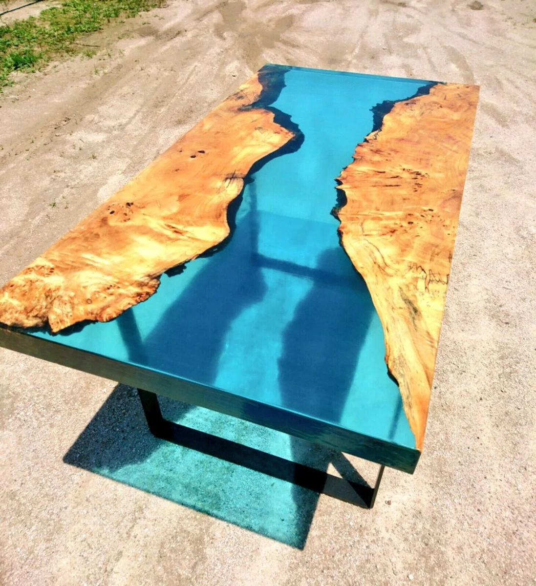Teal Blue Resin wood dining table Epoxy table Custom Resin River Dining table
