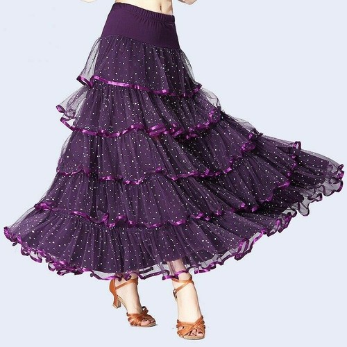 Femme Salle de Bal Jupe Moderne Danse Robe Tutu Sequin Valse Tango Latin - Photo 5/17