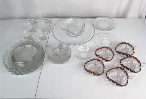 VINTAGE Fostoria Plates, Bowls, Cups 5 Ruby Red Clear Fluted Dishes (24 Pieces) - Picture 1 of 20