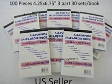 100X-3 Part Sales Order Books Receipt Triplicate forms 30 sets Invoice FREE SHIP