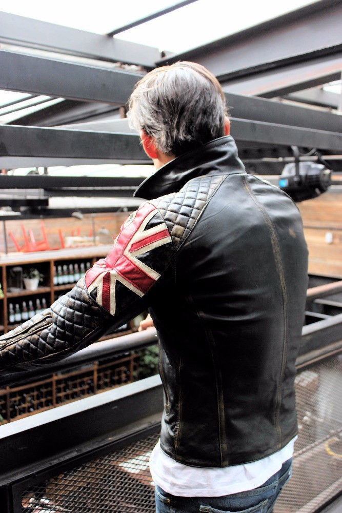 Mens Biker Cafe Racer Motorcycle Vintage UK Flag Distressed Mens Biker Cafe Racer Motorcycle Vintage UK Flag Distressed