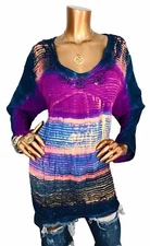 Greater Good 3XL Or 1X Top Soft Easy Wear Lite Blouse 3/4 Beaded Tie Dye Tunic