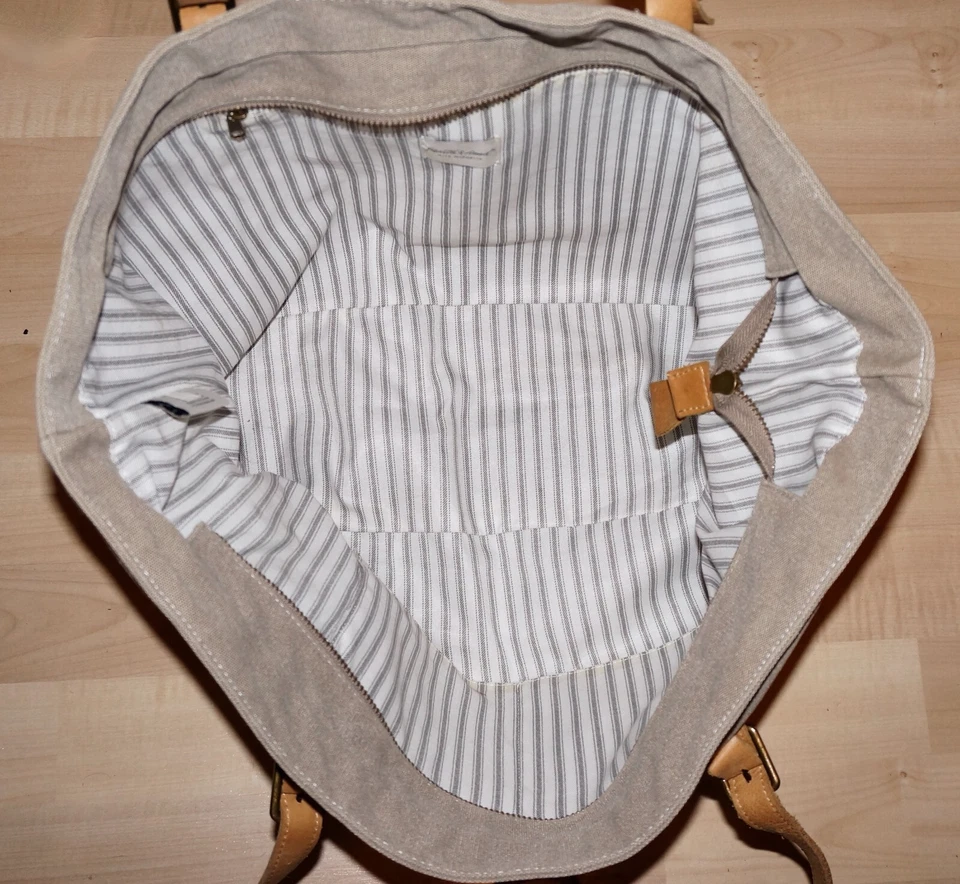 HEARTH & HAND with Magnolia Large Khaki Beige & Tan Canvas Tote Bag *MARKS - Image 3 of 4