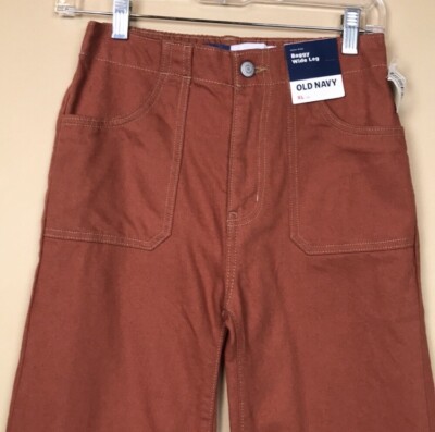 NWT Old Navy Big Girls' High-Rise Baggy Wide Leg Rust Orange Denim
