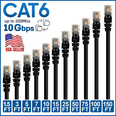#ad #ad CAT6 CAT 6 Ethernet Cable Lan Network RJ45 Internet Router Black Patch Cord LOT $8.69
