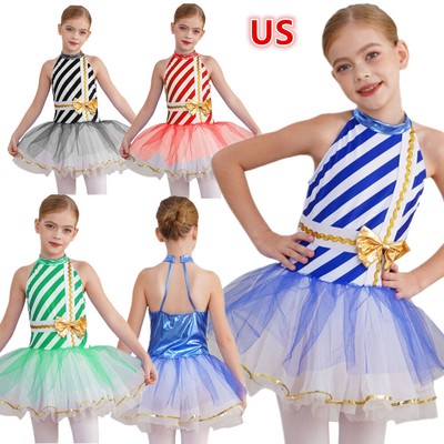 Kid's Girl's Dress Mock Neck Tutu Skirt Open Back Christmas Costume Bowknot Xmas