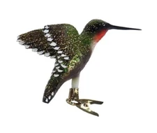Kurt Adler Noble Gems Glass Hummingbird Clip-On Ornament--Dark Green #NB0589
