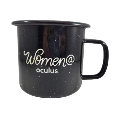 Black Spotted Metal Camping Mug Women @ Oculus Logo