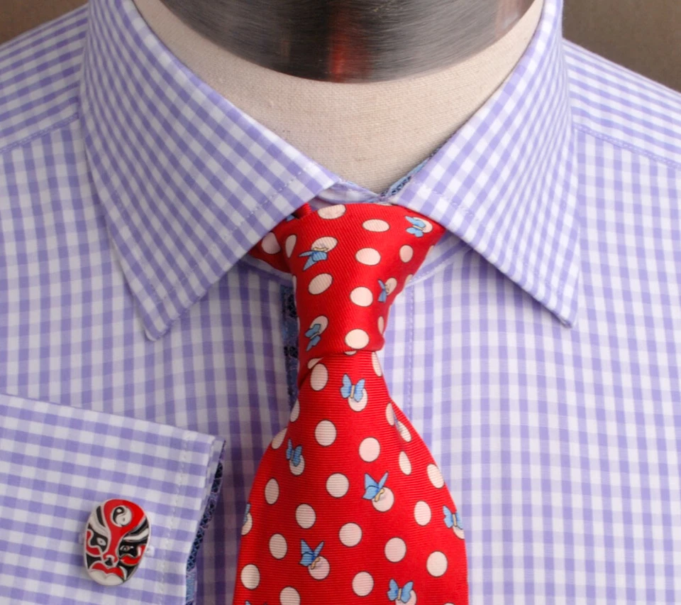 Camisa de vestir de negocios formal a cuadros de guinga púrpura azul a cuadros moda de lujo Foto 3 de 4