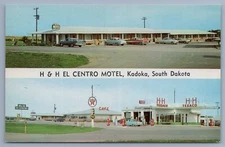 H&H EL CENTRO MOTEL Kadoka Texaco Gas Station South Dakota postcard D4