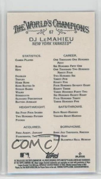 2021 Topps Allen & Ginter's X Mini DJ LeMahieu #67 - Image 2 of 2