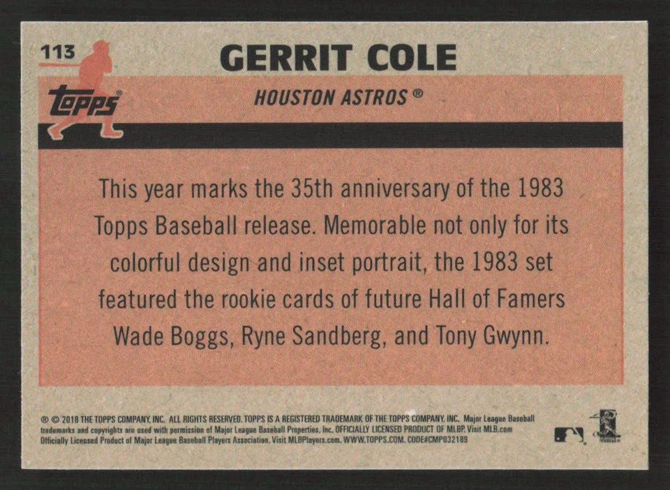 2018 Topps Update Gerrit Cole Silver Pack #113 Card - Image 2 of 2