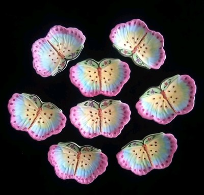 Set of 8 Hand Painted Butterfly Shaped Bread / Dessert Dishes
