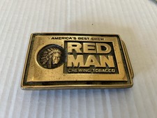 Vintage Red Man Chewing Tobacco Belt Buckle Redneck Advertising Mancave Art