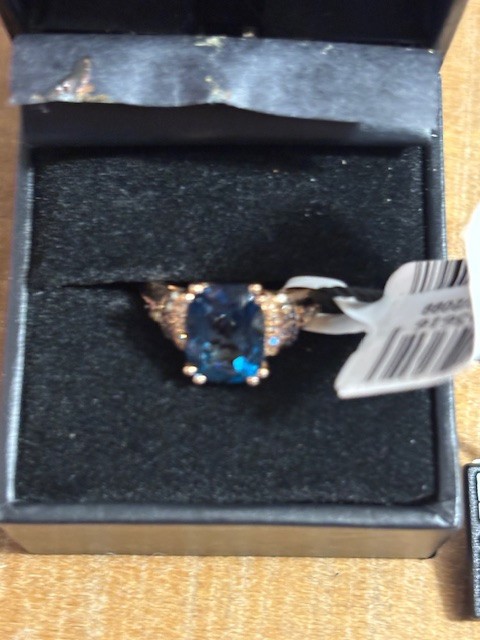 Le Vian London Blue Topaz & Diamond Pear Halo Statement Ring in 14k Rose Gold-7