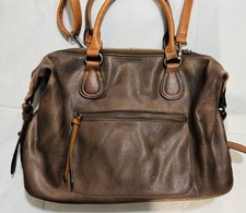 ISABELLE Brown Leather Crossbody Satchel W/ O...