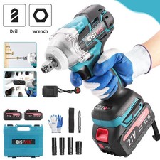 Cordless Brushless Electric Impact Wrench Gun Driver and Socket Tool+2Batteries