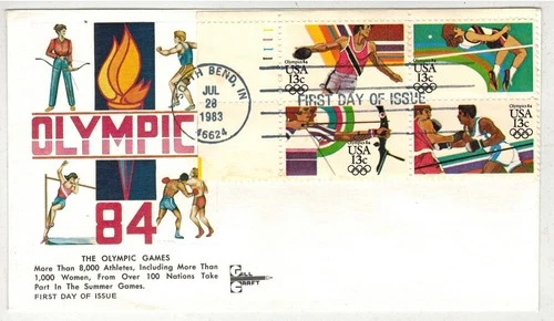 GILLCRAFT PLATE # BLOCK FDC 2048/2051 SUMMER OLYMPICS SOUTH BEND INDIANA