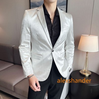 Glitter Shiny Men Suit Blazer Dress Jacket Single Breasted Wedding Party Fashion