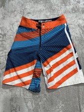 Billabong Board Shorts Boys Size 26 Blue Orange Striped Cargo Pocket Surf EUC