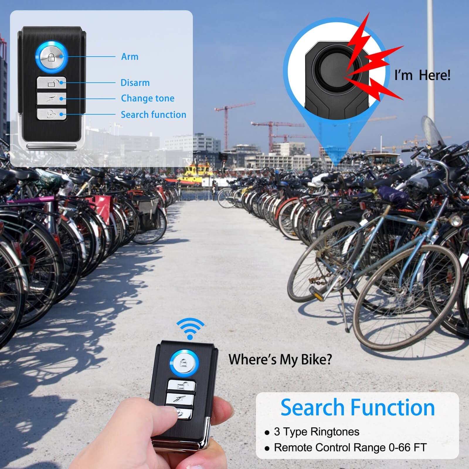 Bike Alarms for Ebikes, 2Pcs Wireless Bike Alarm with Remote, Anti-Theft Bicy...