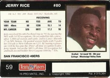 1992 Action Packed Rookie/Update #59 Jerry Rice - Image 2 of 2