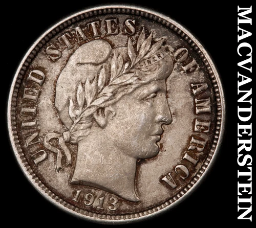 1913 Silver Barber Dime - Scarce  Almost Uncirculated  Lustrous  #i4725